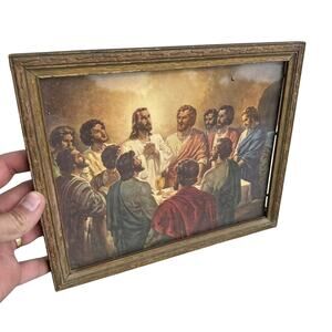 VTG Warner Sallman LORDS SUPPER Lithograph Gold Frame Jesus Disciples Litho 1949